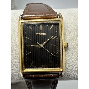 Seiko V701-5E10 New Battery Tank Watch Black Dial 24MM 7.25" Vintage P48